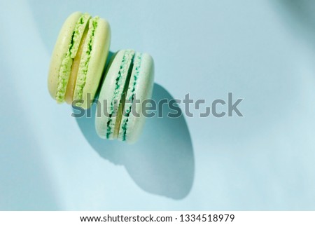 Picture of Cake macaron or macaroon from above, colorful almond cookies, pastel colors.