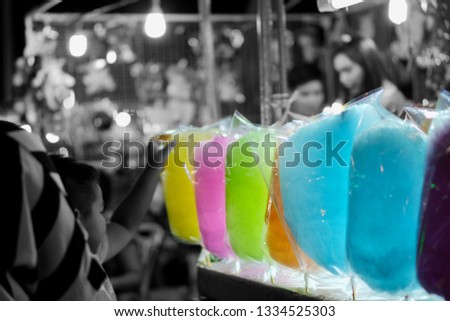 Cotton candy on black and white background, Colorful candy with black and white background, Colorful cotton candy is sweet and soft, like a pandas.