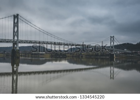 Suspension Bridge over the Ohio River on a gray, winters day