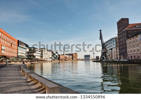 Creative quay, the trendy district at the port of Münster in Westphalia Royalty-Free Stock Photo #1334550896