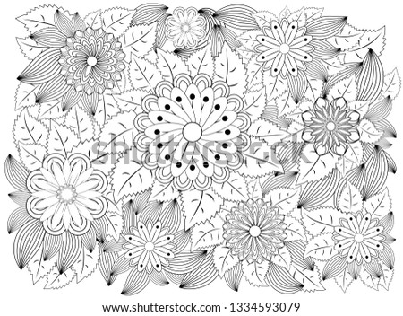 Fantasy flowers coloring page. Hand drawn doodle. Floral patterned illustration. African, indian, totem, tribal, zentangle design Sketch