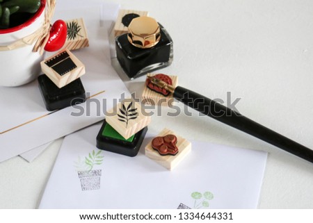 set for caligraphy and stamps