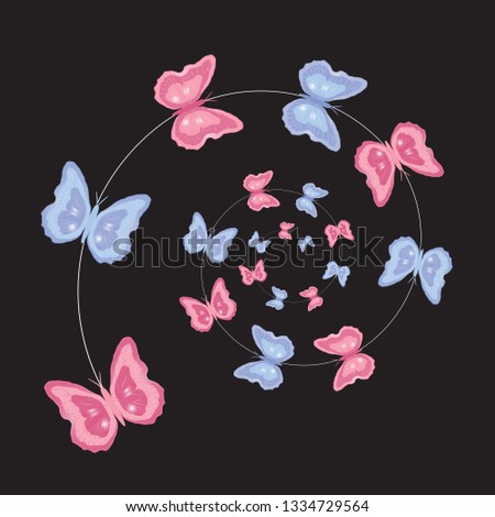 bright butterflies and spiral vector illustration.