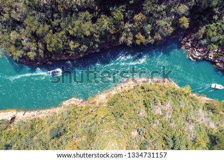 Aerial view of Valley of the Toucans with a beautiful canyons. Capitolio, Minas Gerais, Brazil. Furnas's dam. Tropical travel. Travel destination. Vacation travel.