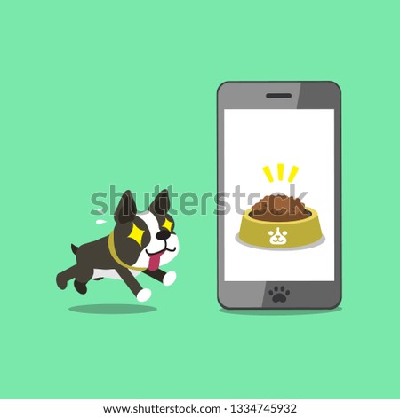 Cartoon character boston terrier dog and smartphone for design.
