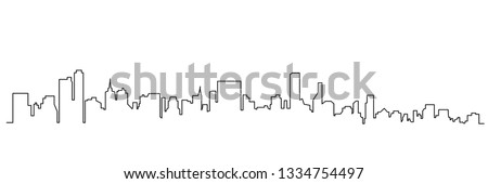 Modern cityscape continuous one line vector drawing. Metropolis architecture panoramic landscape. New York skyscrapers hand drawn silhouette. Apartment buildings isolated minimalistic illustration Royalty-Free Stock Photo #1334754497