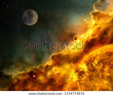 solar flare coronal mass ejection Solar Dynamics Elements of this image furnished by NASA Royalty-Free Stock Photo #1334774876