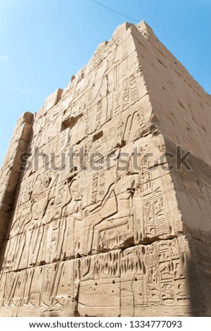Ancient Egypt hieroglyphics on wall in Karnak Temple,Luxor.
