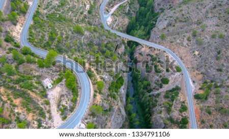 Aerial view of road mountains in Albacete. Spain. Drone Photo