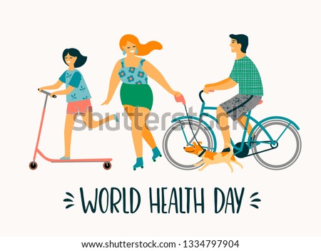 World Health Day. Healthy lifestyle. Sport family. Vector illustration.