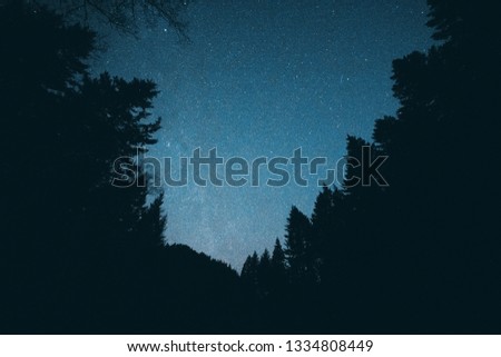 Night star scapes of the milky way nebula and galaxies in a landscape island setting of Bowen Island British Columbia near Vancouver BC in the Pacific North West of Canada.