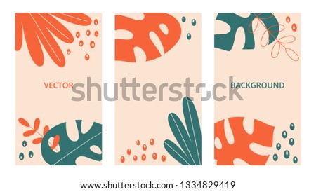 	
Colorful banners, posters, cover design templates, social media stories, Wallpaper with tropic leaves and hand drawing elements. Vector set of abstract backgrounds with copy space for text.
