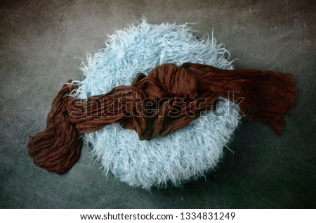 Brown and Blue Basket with Wrap Newborn Backdrop for Photographers with a Single Light Setup 