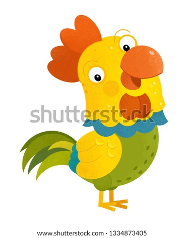 cartoon scene with rooster on white background - illustration for children