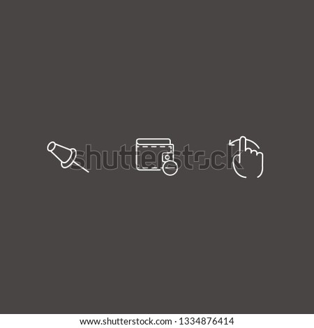 Outline 3 thumb icon set. finger swipe, remove wallet and paper pin vector illustration