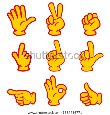 Illustration of hand pose, illustration set of various hand shapes,yello with red line