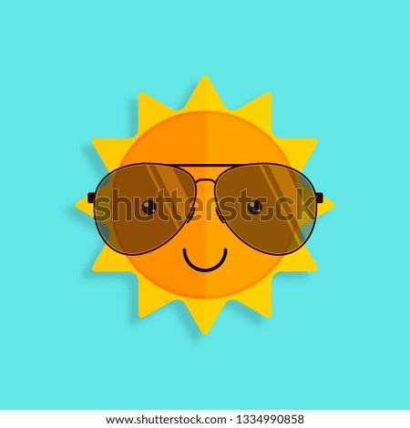 Sun with sunglasses.Vector illustration flat design for summer holiday.