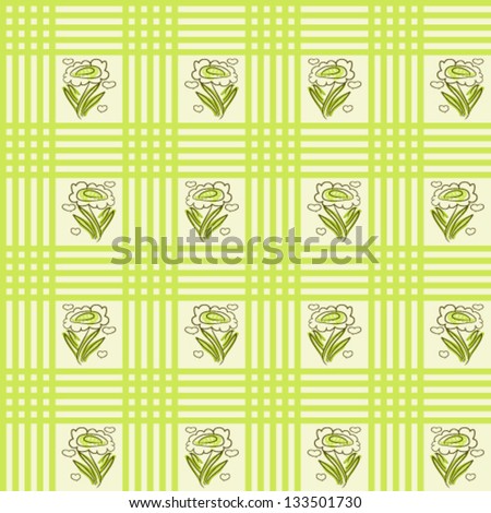 Seamless texture with stripes and flowers, vector background pattern