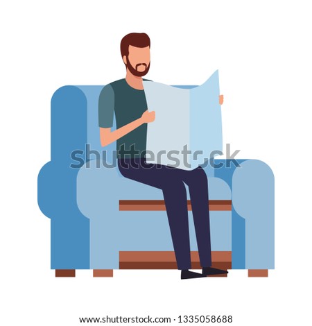 faceless man reading and chair