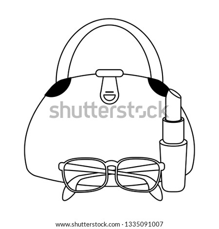 fashion women bag with glasses and lipstick in black and white