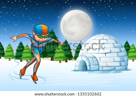 A man ice skate winter backgrounf illustration