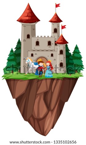 Isolated prince and princess castle illustration