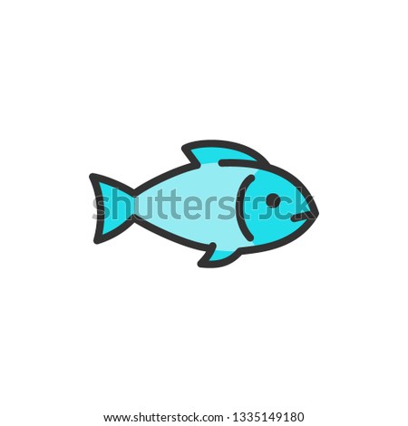 Vector fish, aquatic animal flat color line icon.