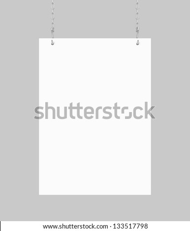 white blank poster hanging on chain