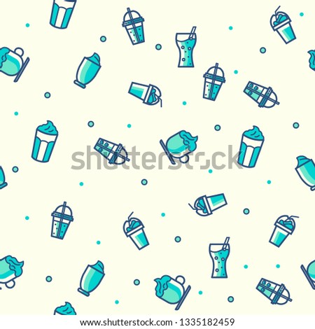 Vector seamless pattern with drink and beverage. 
Perfect background for cafe or restaurant menu.
Template for design fabric, backgrounds, wrapping paper.