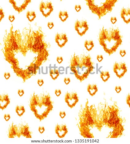 orange heart shape flame isolated on white seamless background