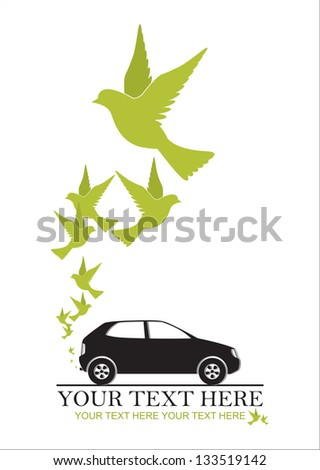 Abstract vector illustration of car and birds.