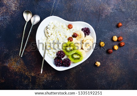 healthy breakfast, cottage with fresh berry and nuts