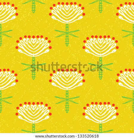 Hand drawn modern floral ornamented seamless pattern with bright colors and stylized flowers. Texture for web, print, decor, textile, wrapping paper, wedding invitation background, summer fall fashion