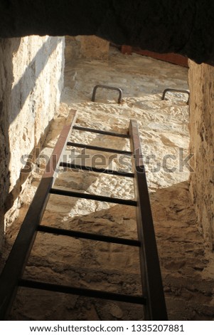 Stairs from a dark dungeon in the pirate fortress of omisha Croatia