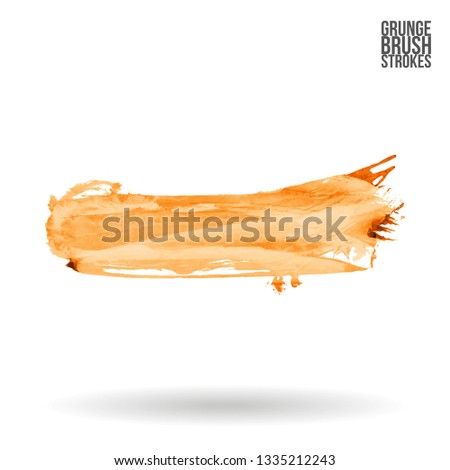Yellow brush stroke and texture. Grunge vector abstract hand - painted element. Underline and border design.