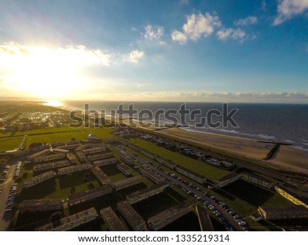 Aerial view, photography of the famous Welsh holiday destination Prestatyn near Rhyl and Southport, Glorious beaches and safe family holidays by the seaside in Wales (SHOT at ISO 100)