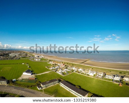 Aerial view, photography of the famous Welsh holiday destination Prestatyn near Rhyl and Southport, Glorious beaches and safe family holidays by the seaside in Wales (SHOT at ISO 100)