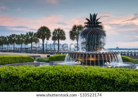 Pineapple Fountain Charleston South Carolina's Waterfront Park Royalty-Free Stock Photo #133523174