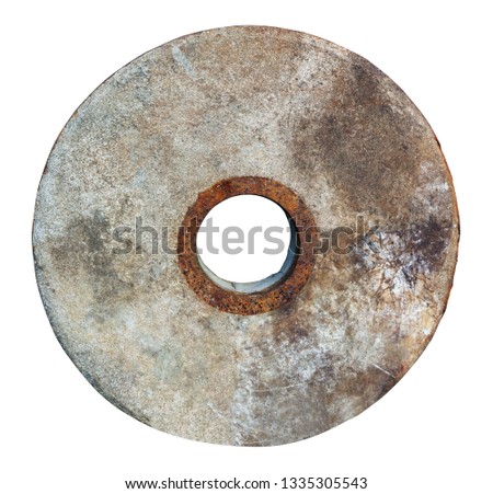  Aged  Stone wheel for mill  isolated on white with patch