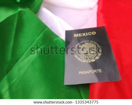 Mexican Passport on Mexico Country Flag: Citizenship Proof at Customs with Copyspace. Mexico Pasaporte