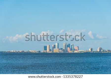 Skyscrapers in downtown Tampa seen from Vinoy park in Saint Petersburg. Florida, USA
