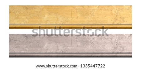 Golden (gilded) and silver wood panels isolated on white background