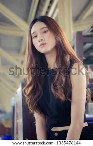 asia thai teen black dress on street fashion
