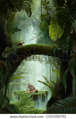 inside a deep mystical jungle canyon, can be used as background, wallpaper