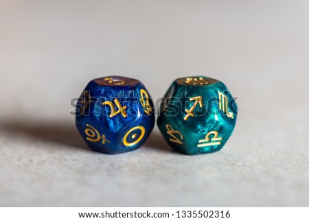 Astrology Dice with zodiac symbol of Sagittarius Nov 22 - Dec 21 and its ruling planet Jupiter