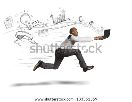 Concept of fast business with running businessman Royalty-Free Stock Photo #133551359