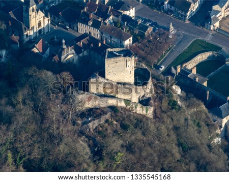 aerial view of the dungeon of the castle of La Roche Guyon in the department of Val d'Oise in France