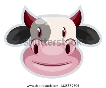 A Cow with broad mouth in pink color and horns in red color, vector, color drawing or illustration.