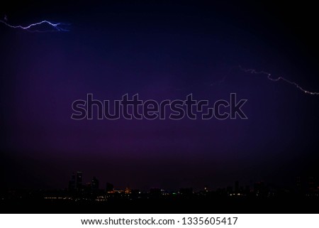 Flash of lightning over Moscow, Russia.