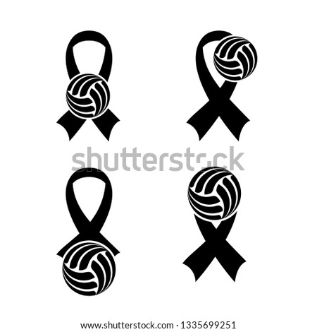 Set of four awareness ribbons with outline volleyball symbol